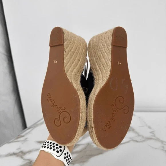 Seychelles Wedges Espadrille Sandals Suede Leather Size 8.5 Navy Blue Coastal Na - Picture 7 of 11